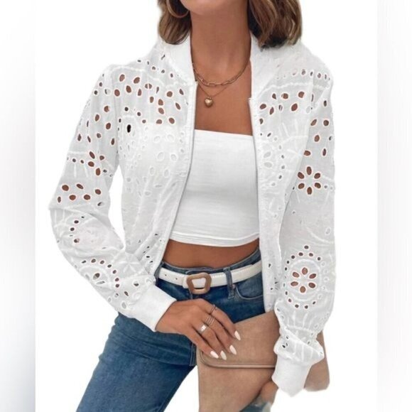 Embroidered Bomber for Summer with Front Zipper - Picture 1 of 5